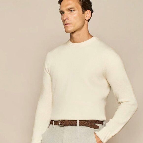 NWT Paul Taylor OFF WHITE PURE WOOL ROUND NECK SWEATER - Picture 2 of 6